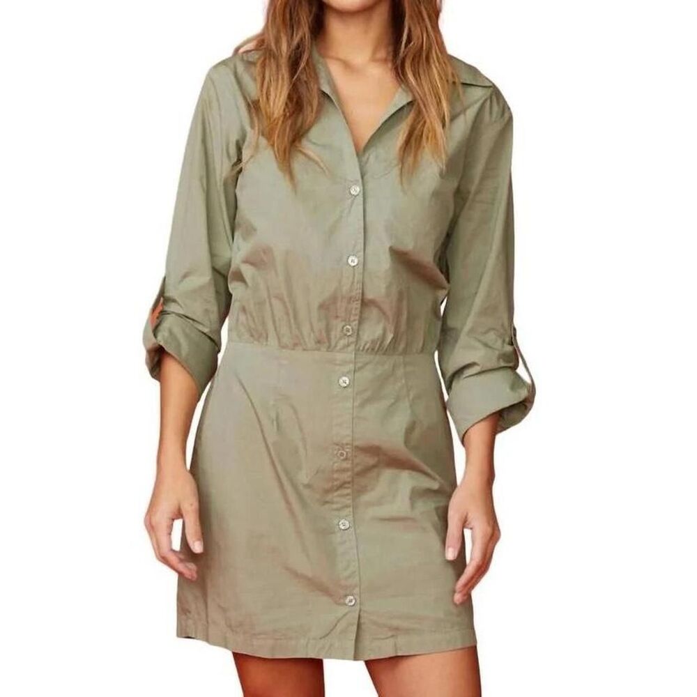 Monrow Cotton Poplin Shirt Dress Laurel Green Size Small